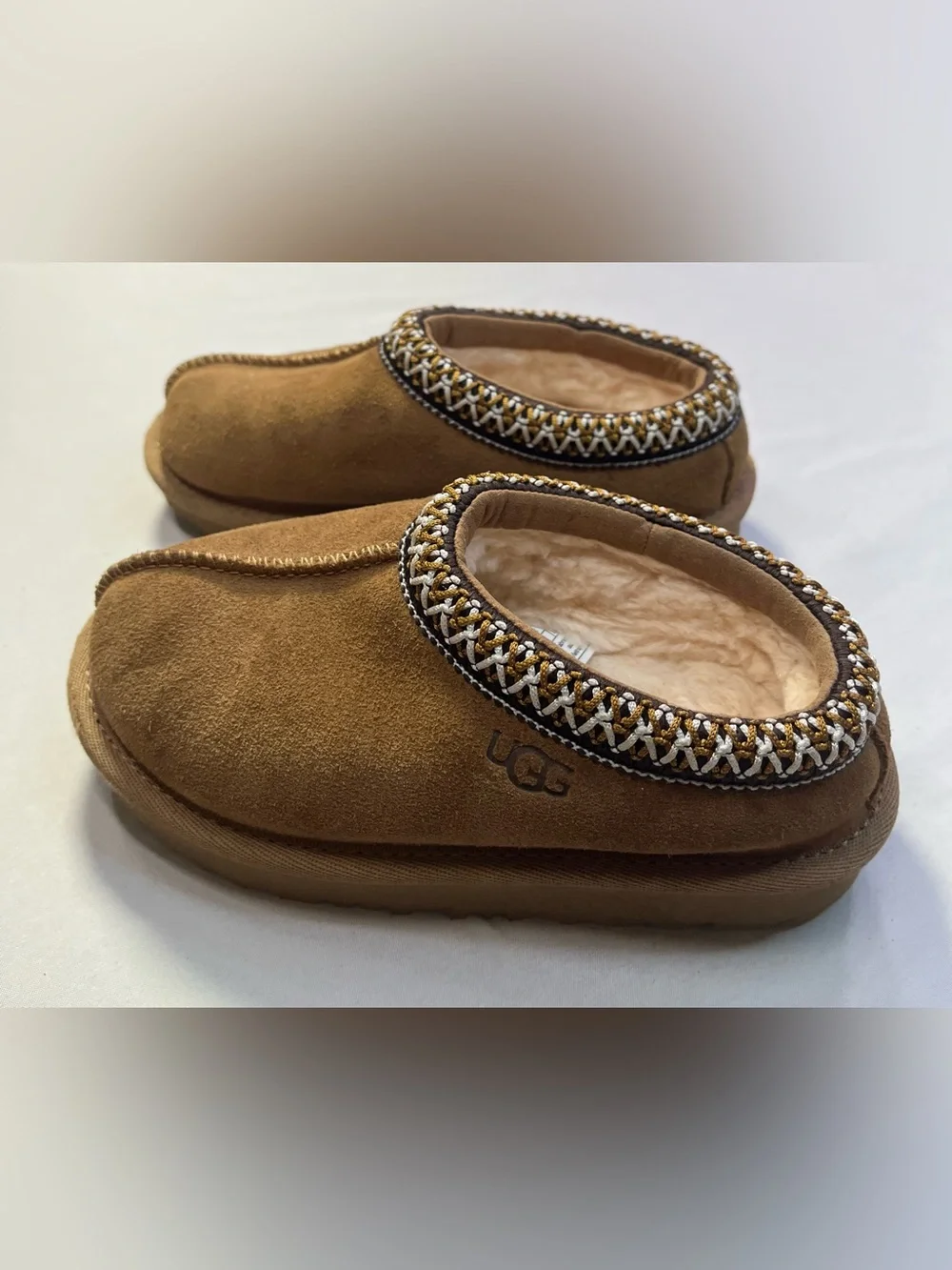 UGG Kids Chestnut Suede Slip-On Clog with Braided Trim